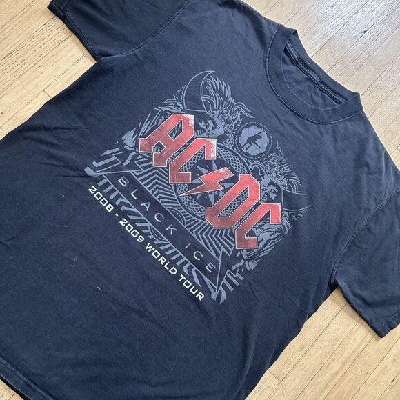 Y2K ACDC Black Ice Shirt Mens Large Black 2008 2009 Tour Band Rock Graphic Tee - Picture 2 of 8